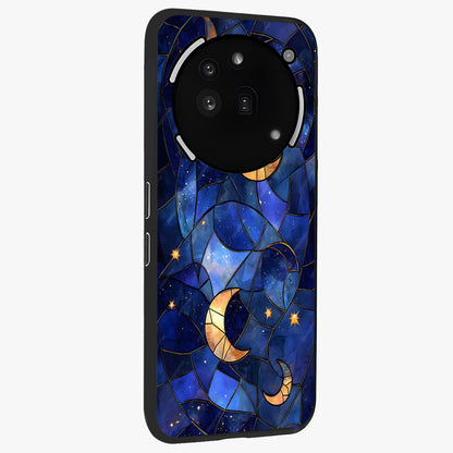 Starlit Sky Tapestry Glass Case upright view showcasing elegant starry sky artwork with cosmic decorative theme.