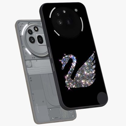 Starlit Swan Grace Glass Case displayed in angled mockup highlighting elegant swan illustration with dreamy celestial aesthetic.