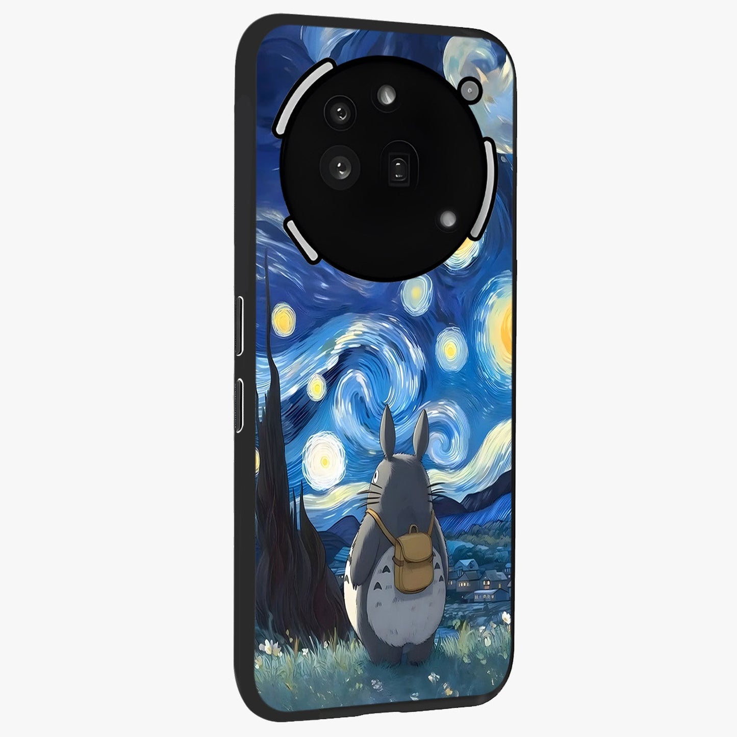 Totoro In Van Gogh Art Glass Case upright view showcasing creative character artwork with painterly artistic theme.