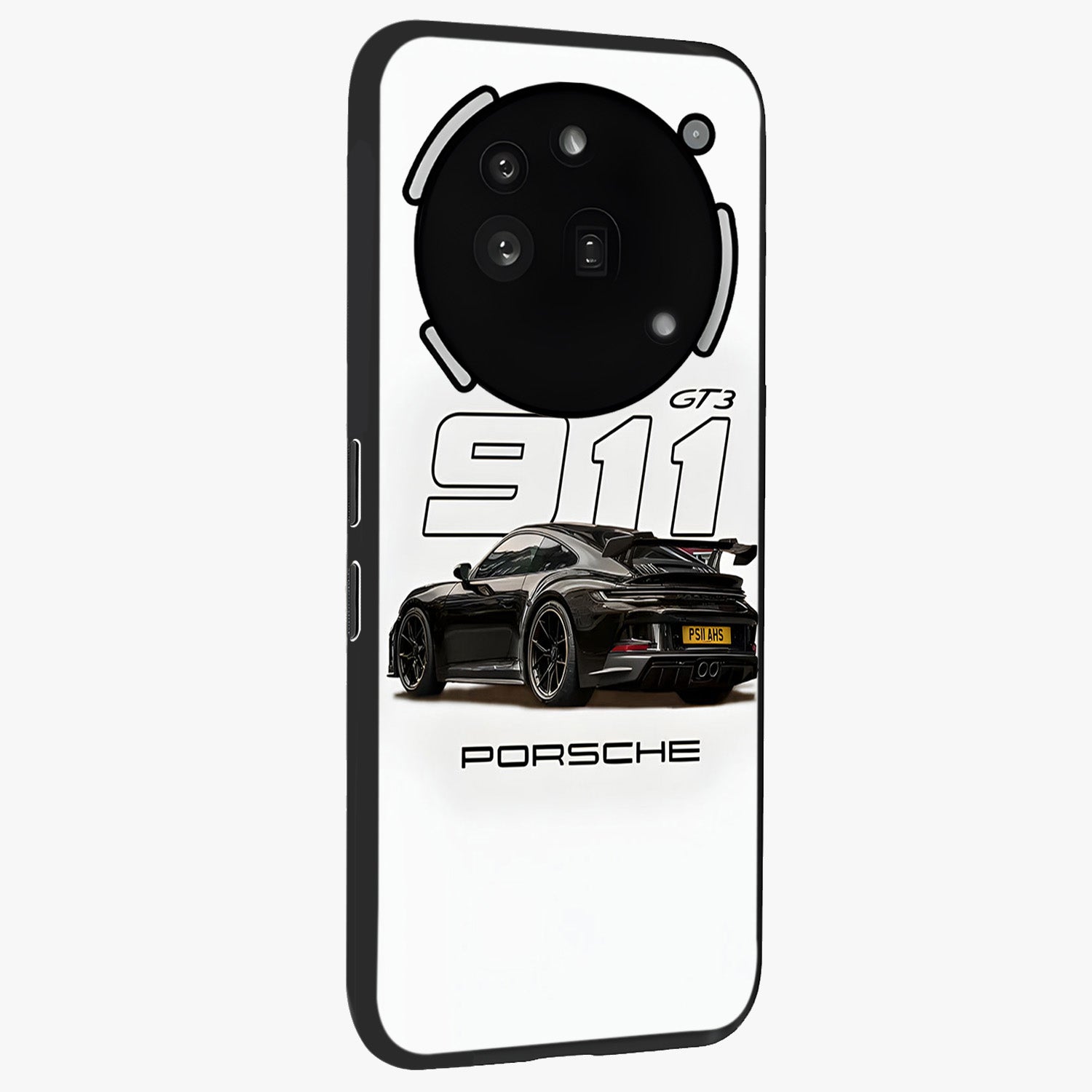 Turbo Legacy Icon Glass Case upright view showcasing bold racing inspired artwork with classic car theme.
