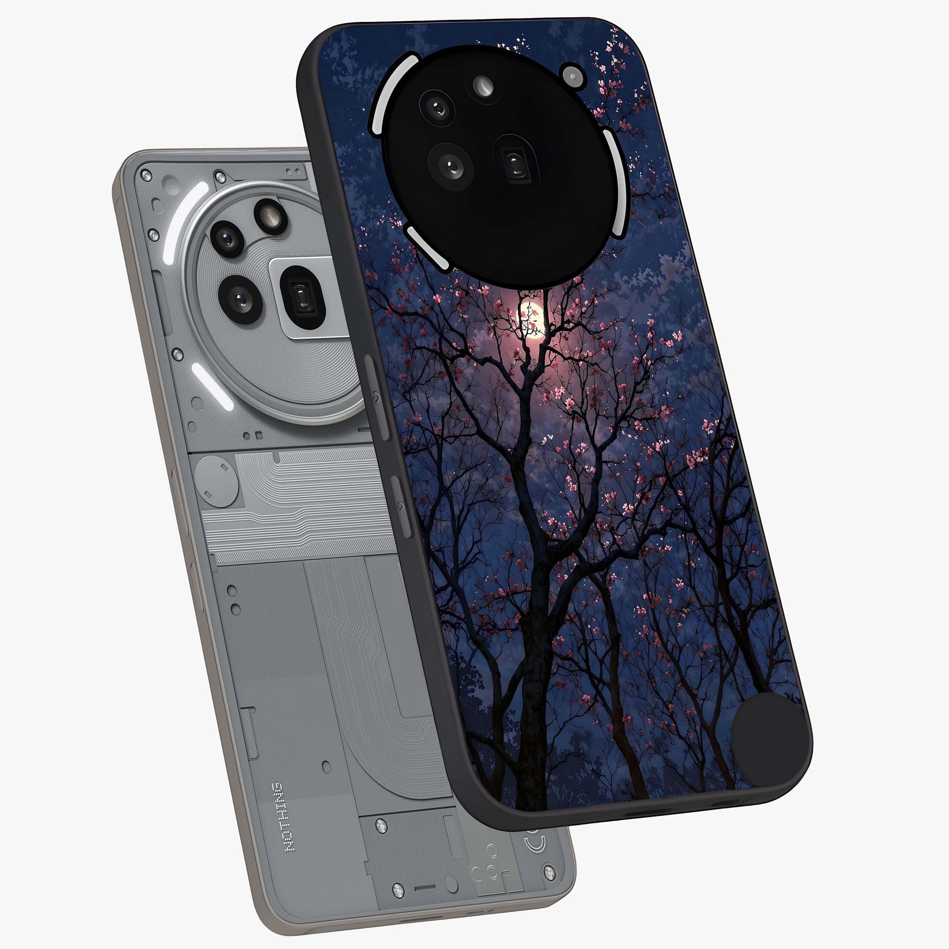 Twilight Sakura Serenade Glass Case displayed in angled mockup highlighting delicate sakura flower design with dreamy aesthetic.
