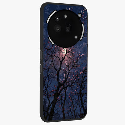 Twilight Sakura Serenade Glass Case upright view showcasing beautiful cherry blossom artwork with serene evening theme.
