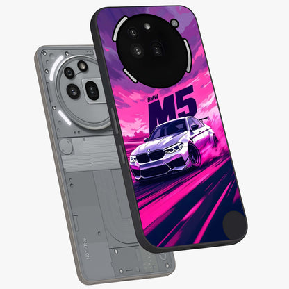 Velocity Drift Pulse Glass Case displayed in angled mockup highlighting dynamic drift design with sporty automotive aesthetic.