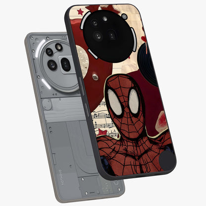 Web Warrior Vibes Glass Case displayed in angled mockup highlighting dynamic web design with comic style aesthetic.