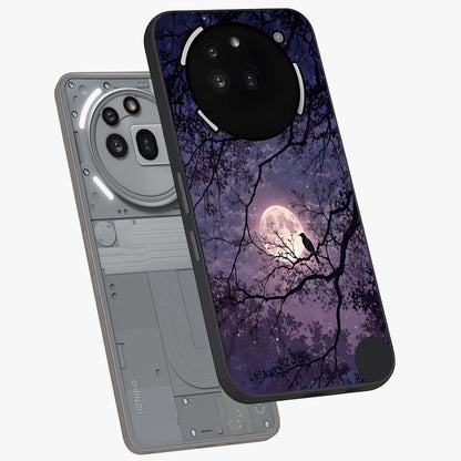 Whispering Moon Silence Glass Case displayed in angled mockup highlighting calm lunar design with dreamy night aesthetic.