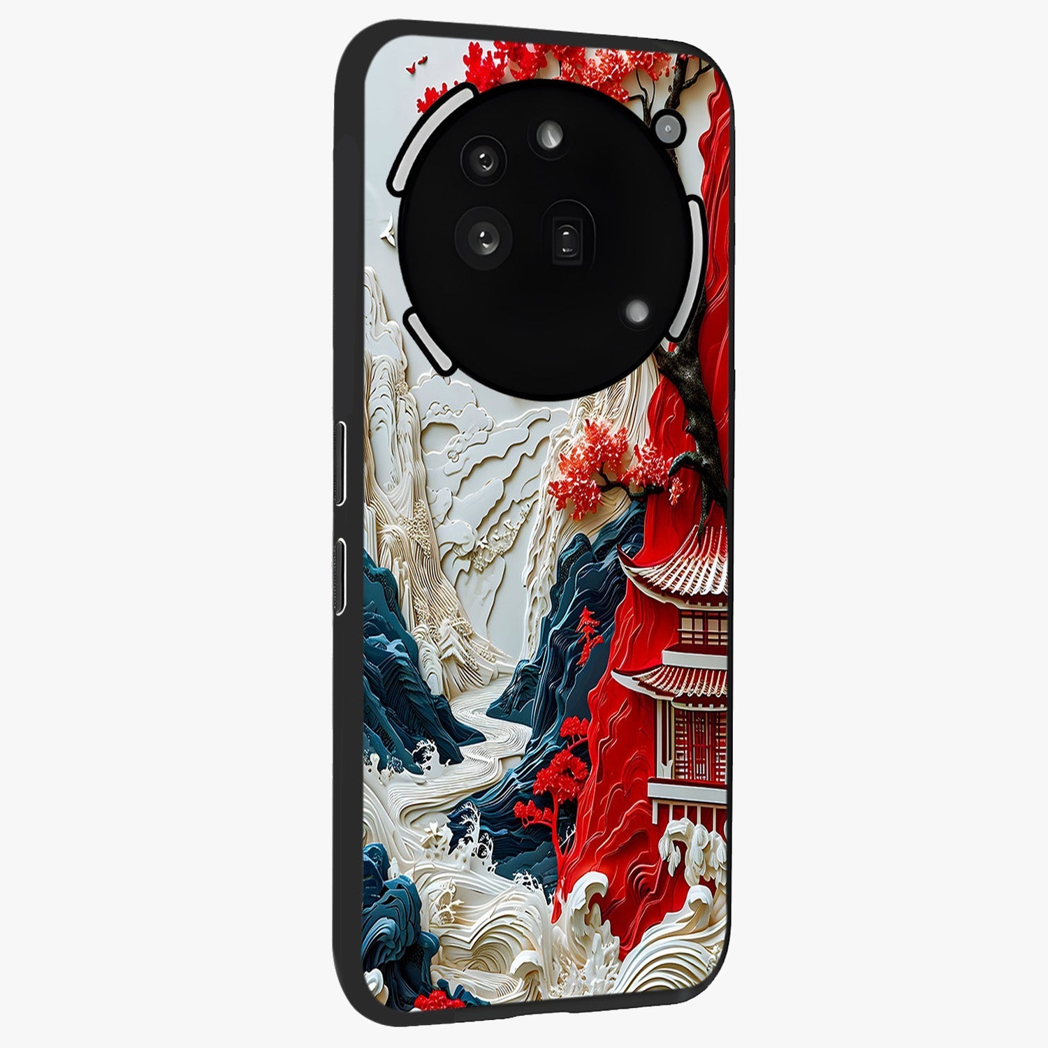 Whispers Of Sakura Waves Glass Case upright view showcasing delicate cherry blossom artwork with elegant nature theme.