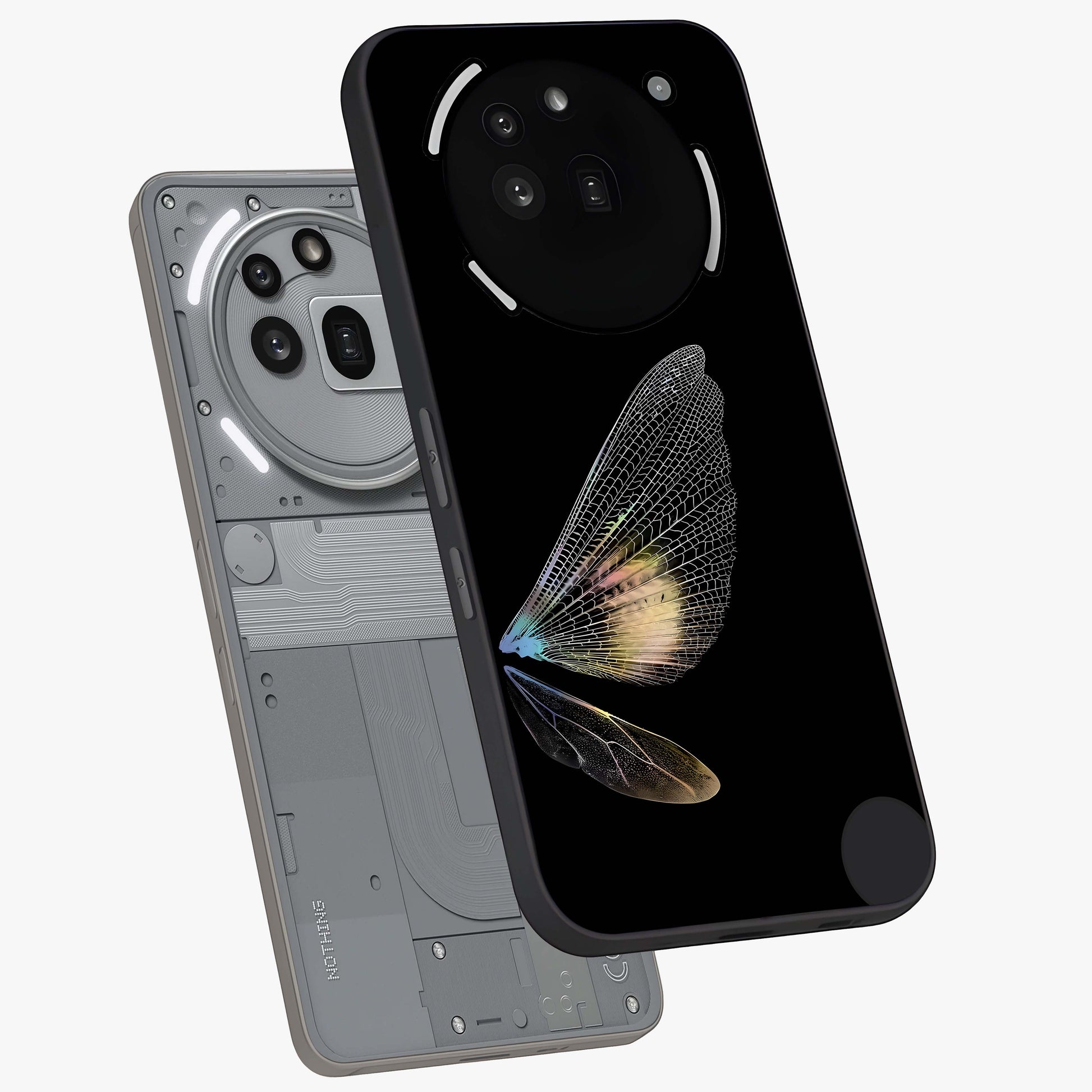 Whispers Of Wings Glass Case displayed in angled mockup highlighting soft feather design with celestial aesthetic style.