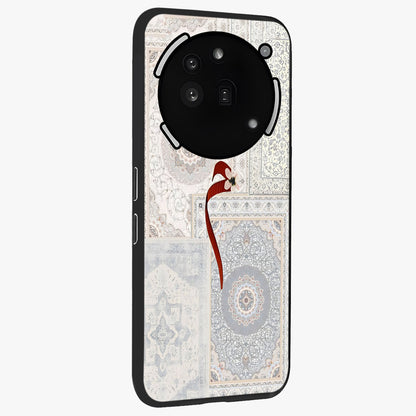 White Aesthetic Bow Glass Case upright view showcasing delicate ribbon bow artwork with cute minimalist theme.