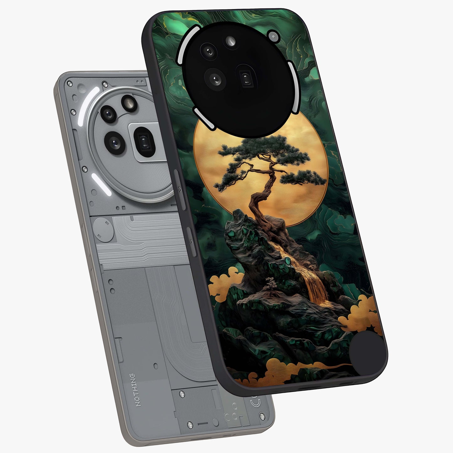 Zen Moon Rise Glass Case displayed in angled mockup highlighting peaceful lunar design with zen aesthetic style.