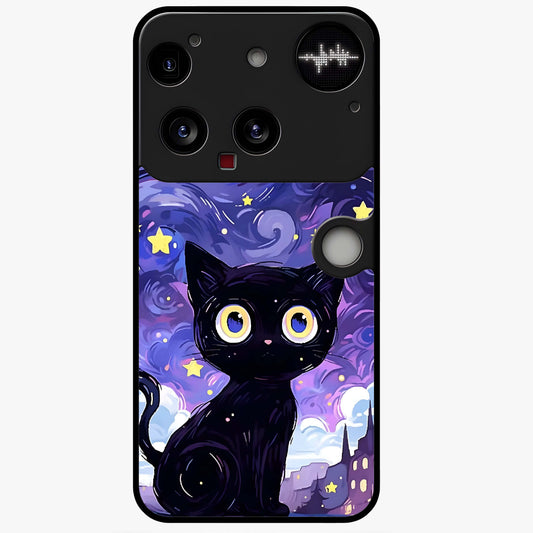 Abstract Cat Art Glass Case showing flat back view with artistic cat illustration and glossy glass finish.