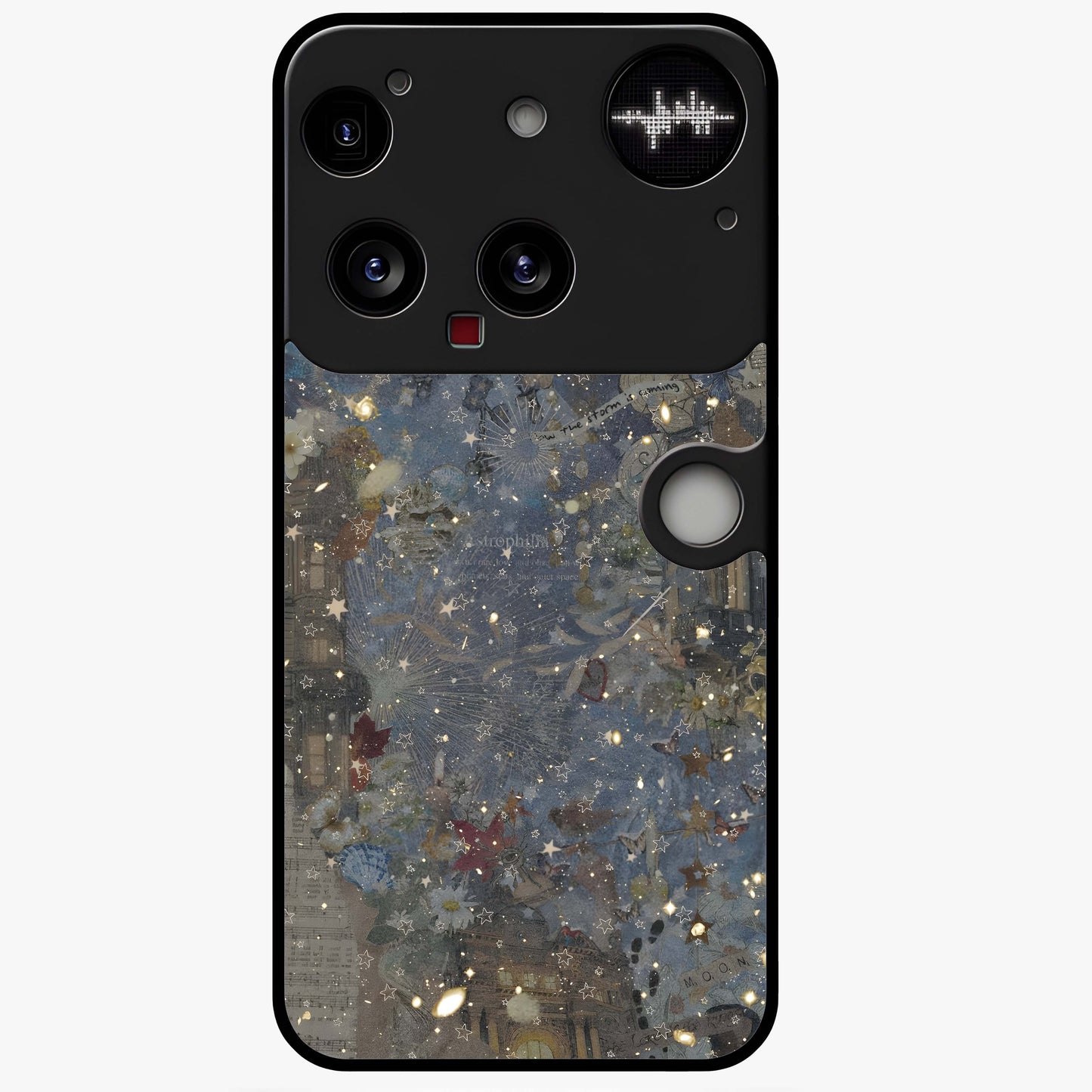 Aesthetic Astrolophia Glass Case showing flat back view with dreamy aesthetic design and glossy glass finish.