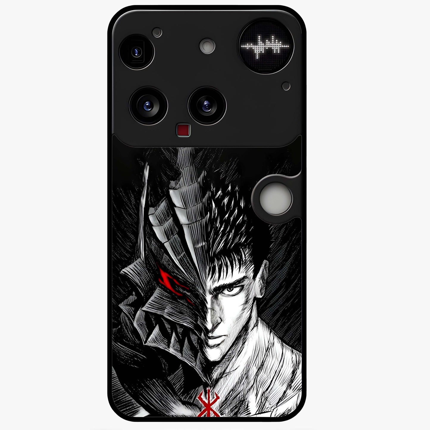 Berserker Blood Oath Glass Case showing flat back view with fierce warrior inspired artwork and glossy glass finish.