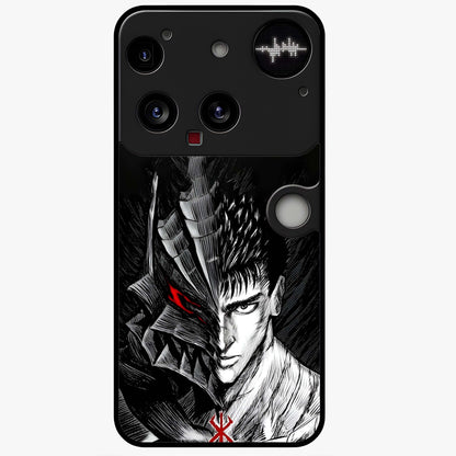 Berserker Blood Oath Glass Case showing flat back view with fierce warrior inspired artwork and glossy glass finish.