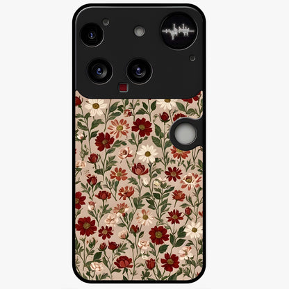 Biege Flower With Leaf Glass Case showing flat back view with soft beige floral artwork and glossy glass finish.