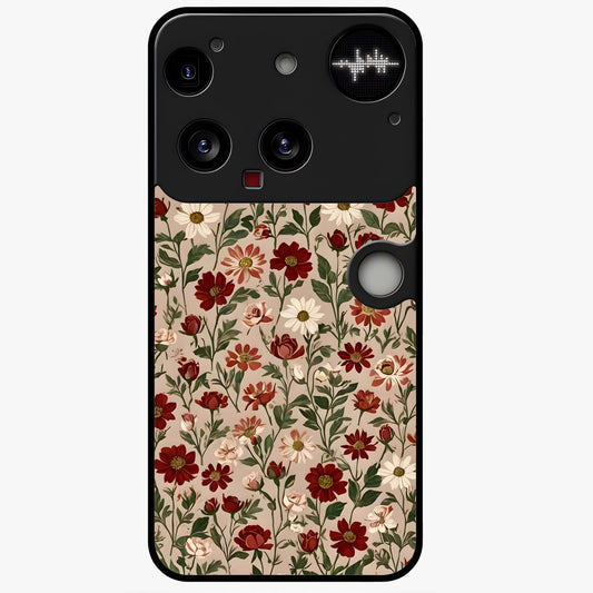 Biege Flower With Leaf Glass Case showing flat back view with soft beige floral artwork and glossy glass finish.
