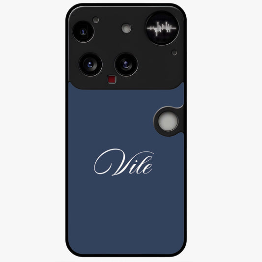 Blue Background Personalized Custom Name Glass Case showing flat back view with minimal blue background and custom name design.