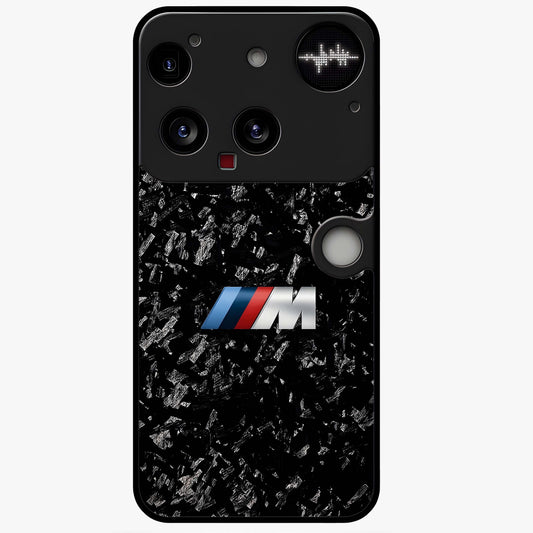 Carbon Speed Mark Glass Case showing flat back view with sporty carbon pattern artwork and glossy glass finish.