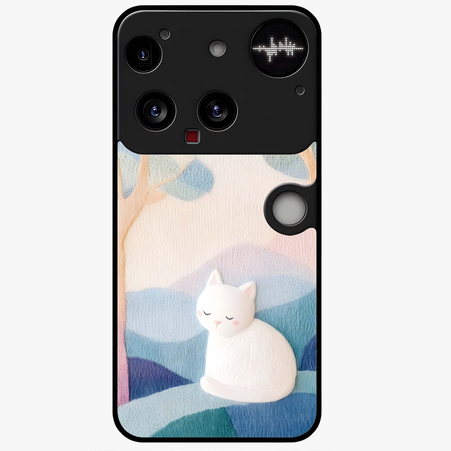 Cotton Dream Cat Glass Case showing flat back view with soft dreamy cat artwork and glossy glass finish.