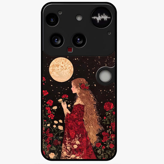 Crimson Dreams Glass Case showing flat back view with dreamy crimson artwork and glossy glass finish.