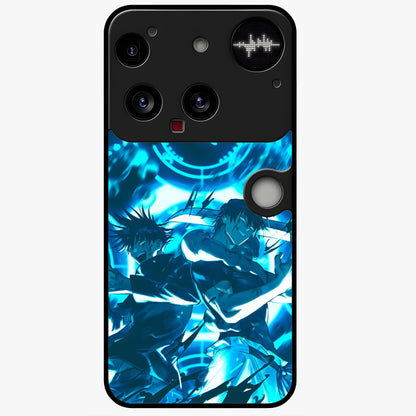 Cursed Energy Clash Glass Case showing flat back view with intense cursed energy artwork and glossy glass finish.