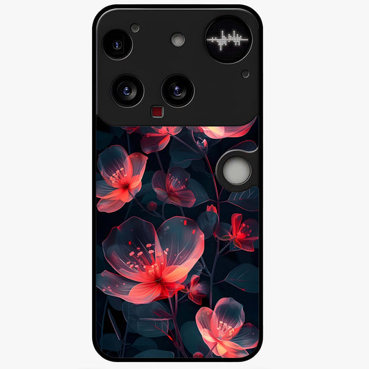 Dark Shade of Flower Glass Case showing flat back view with elegant dark floral artwork and glossy glass finish.