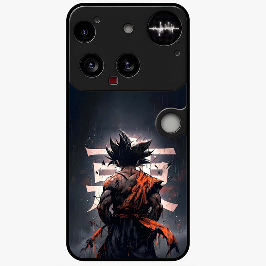 Dark Warrior In Rain Glass Case showing flat back view with warrior artwork in rainy atmosphere and glossy glass finish.