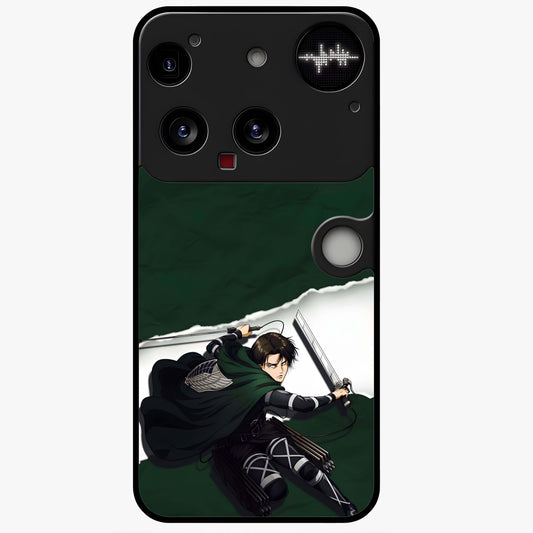 Emerald War Vanguard Glass Case showing flat back view with powerful warrior themed artwork and glossy glass finish.