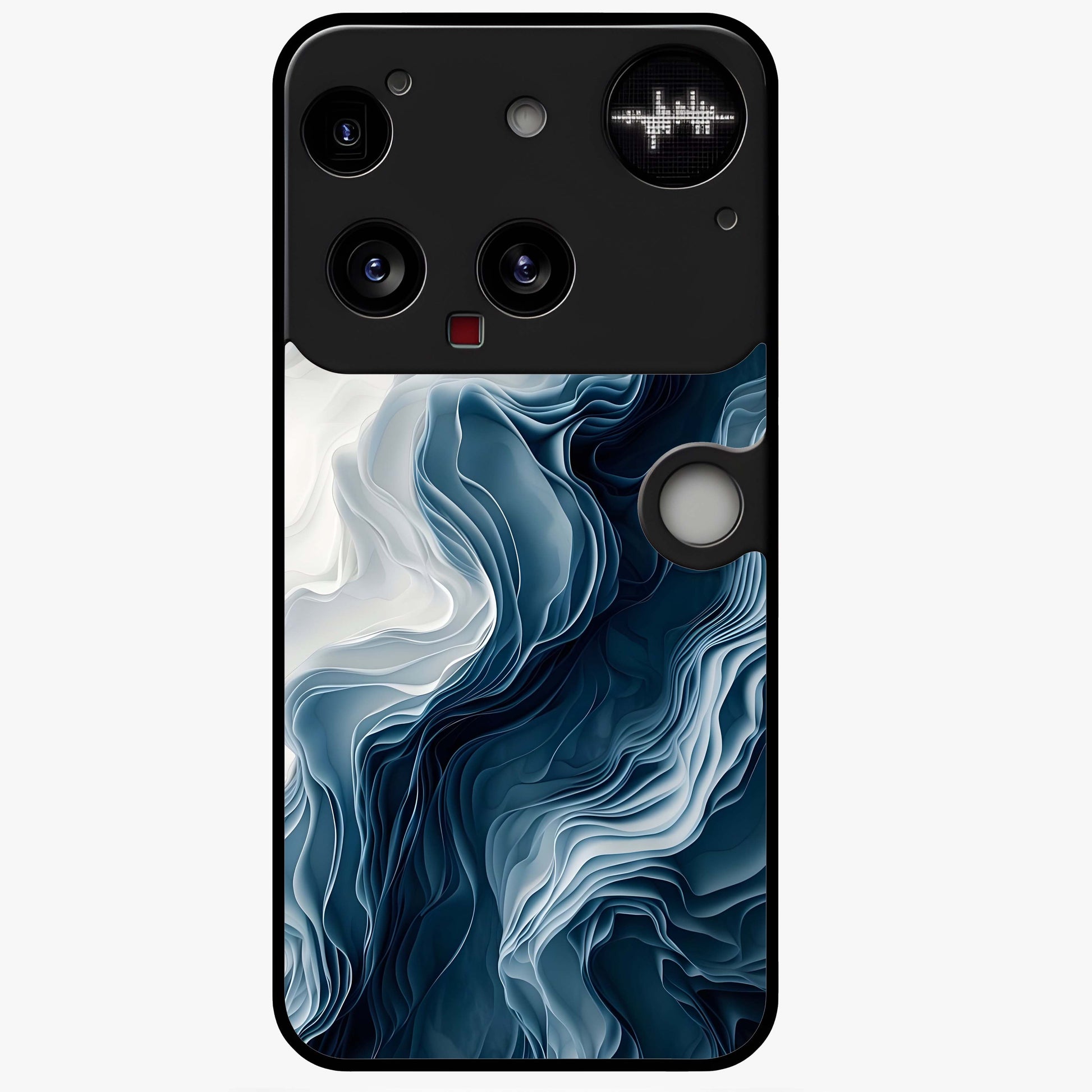 Ethereal Paper Marble Glass Case showing flat back view with soft marble paper texture artwork and glossy glass finish.