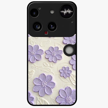 Floral Wall Art With Purple Flowers Glass Case showing flat back view with purple flower artwork and glossy glass finish.