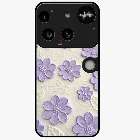 Floral Wall Art With Purple Flowers Glass Case showing flat back view with purple flower artwork and glossy glass finish.