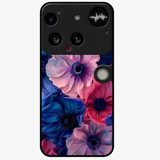 Flower Paper Art Pattern Glass Case showing flat back view with paper cut style floral artwork and glossy glass finish.