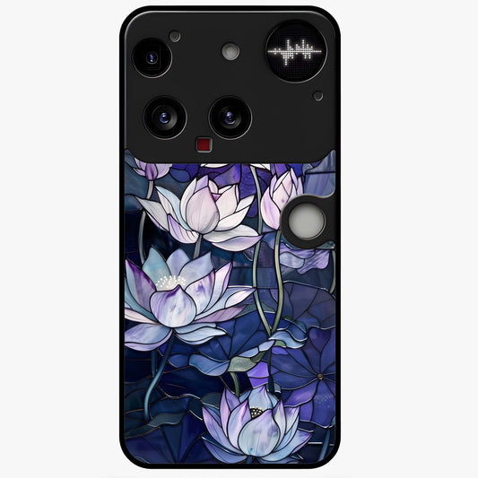 Gloss Petal Rush Glass Case showing flat back view with glossy flower petal artwork and smooth glass finish.