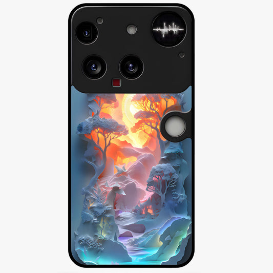 Glow Forest Portal Glass Case showing flat back view with glowing forest portal artwork and glossy glass finish.