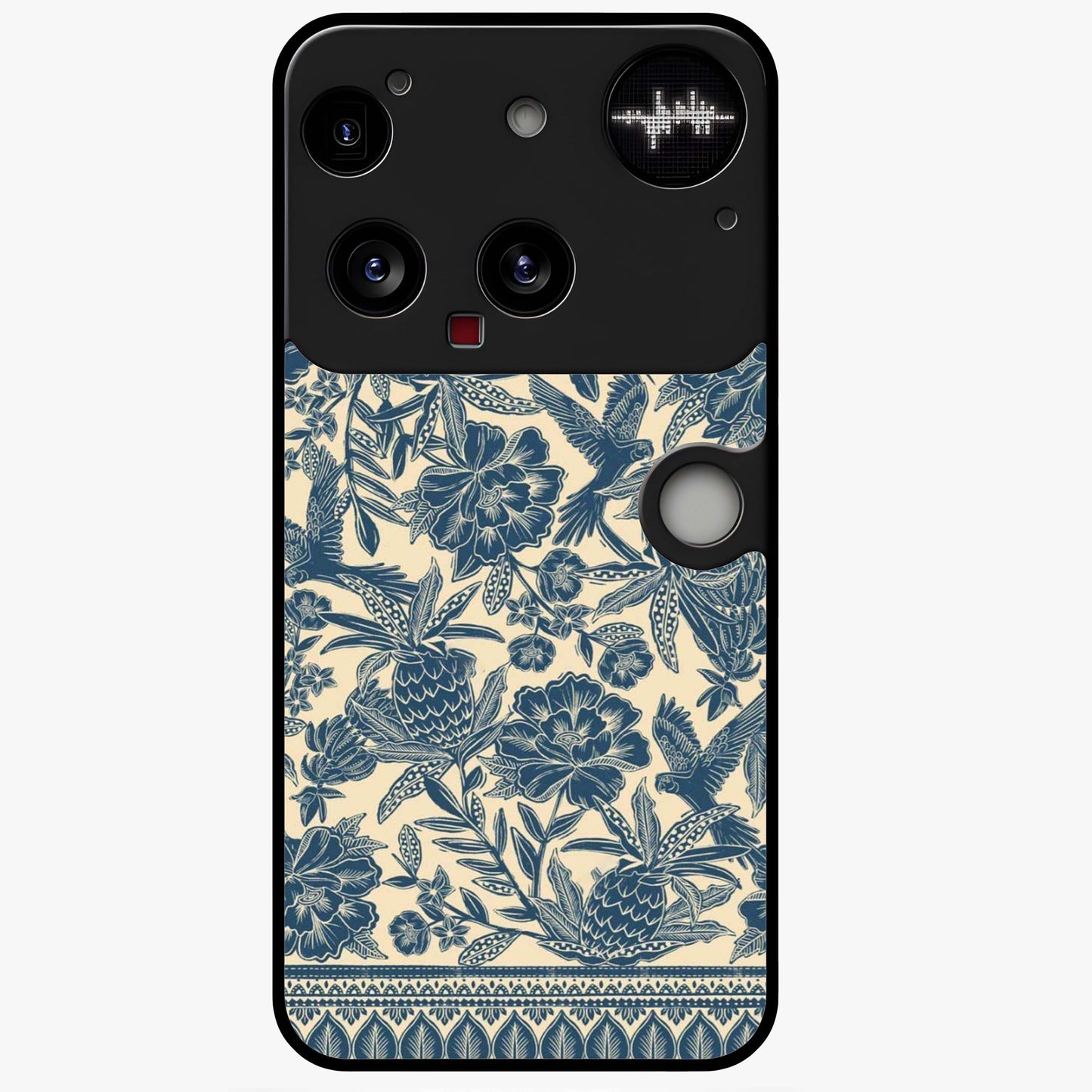 Heirloom Wild Bloom Glass Case showing flat back view with vintage inspired wild flower artwork and glossy glass finish.