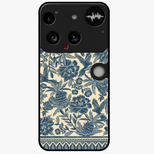 Heirloom Wild Bloom Glass Case showing flat back view with vintage inspired wild flower artwork and glossy glass finish.