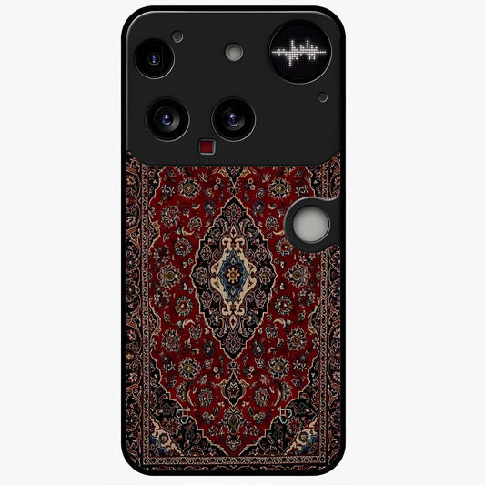 Heritage Carpet Royale Glass Case showing flat back view with ornate Persian carpet inspired pattern and glossy glass finish.