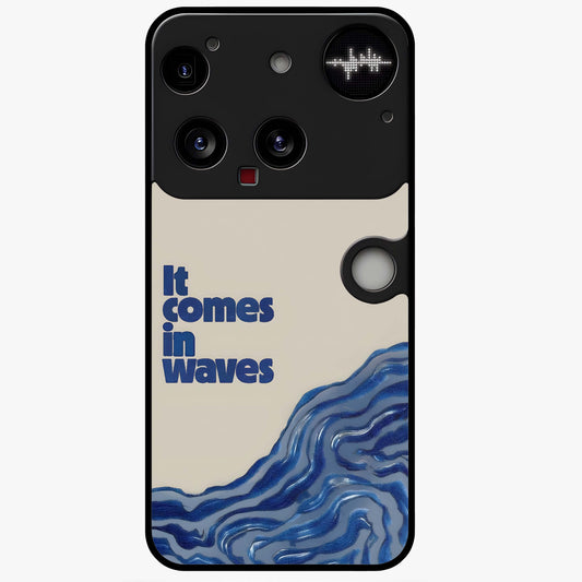 It Comes In Waves Quote Glass Case showing flat back view with inspirational wave themed quote artwork and glossy glass finish.