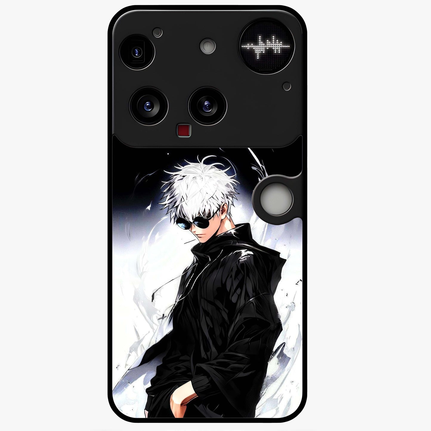 Limitless Shadow King Glass Case showing flat back view with powerful shadow warrior artwork and glossy glass finish.