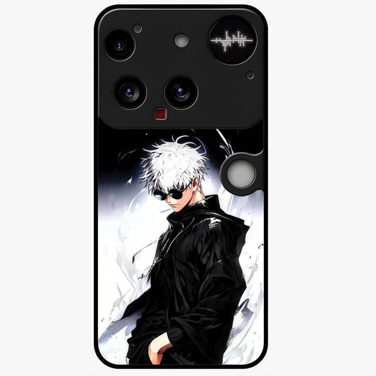 Limitless Shadow King Glass Case showing flat back view with powerful shadow warrior artwork and glossy glass finish.