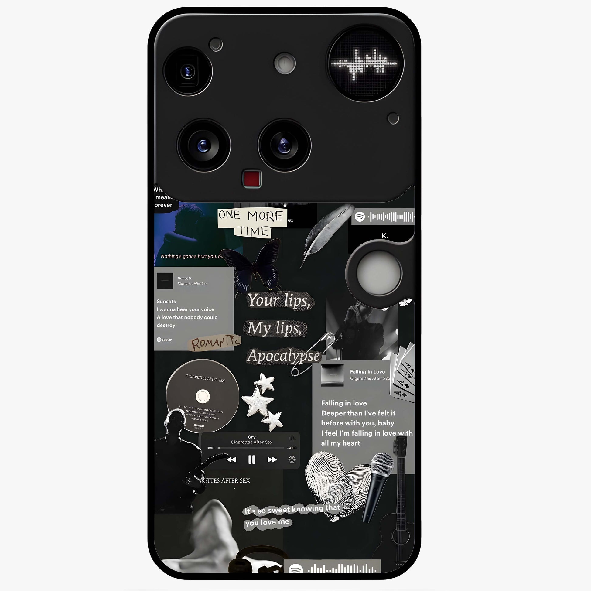 Midnight Love Echo Glass Case showing flat back view with romantic midnight themed artwork and glossy glass finish.