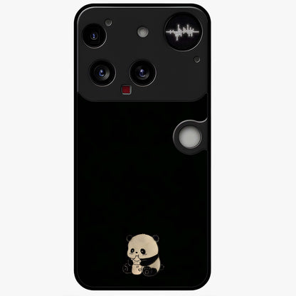 Midnight Panda Love Glass Case showing flat back view with cute panda themed artwork and glossy glass finish.