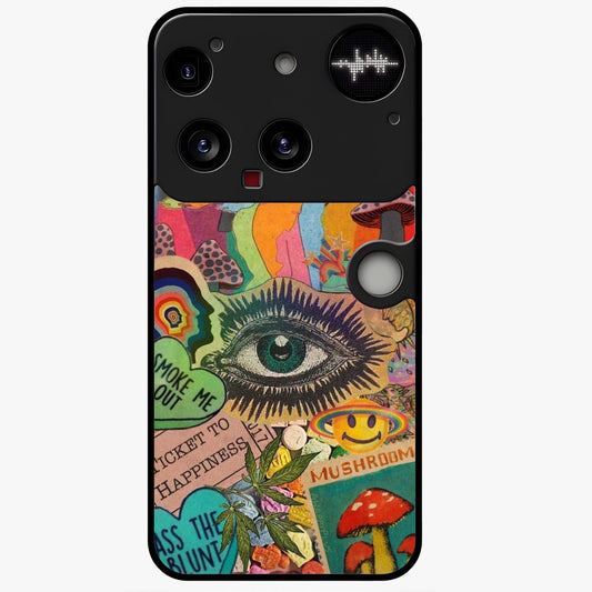 Mystic Eye Wonderland Glass Case showing flat back view with mystical eye themed artwork and glossy glass finish.