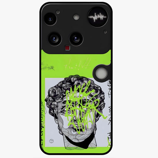 Neo Graffiti Rebellion Glass Case showing flat back view with vibrant graffiti artwork and glossy glass finish.