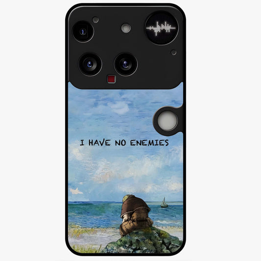 Peace Beyond War Glass Case showing flat back view with symbolic peace themed artwork and glossy glass finish.