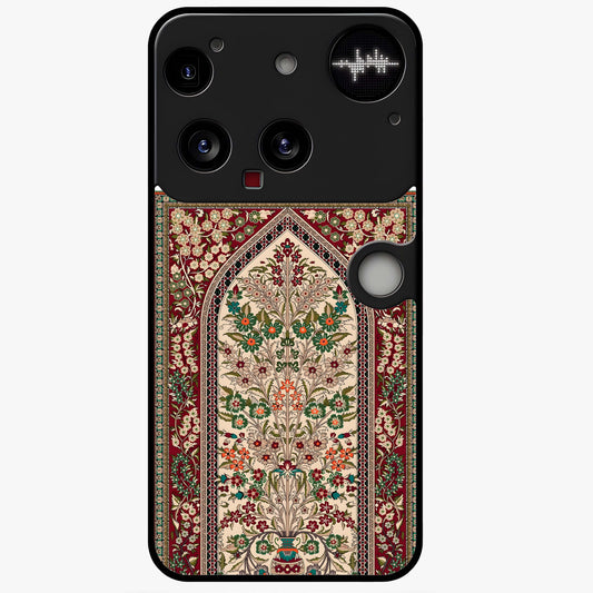Persian Inspired Glass Case showing flat back view with ornate Persian style pattern artwork and glossy glass finish.