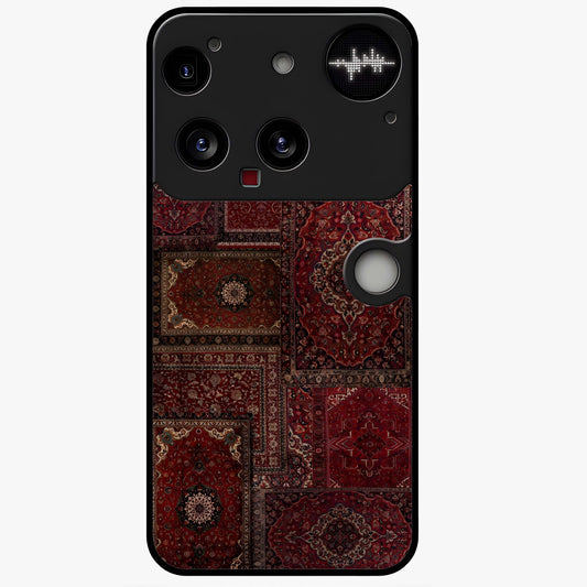 Persian Velvet Tale Glass Case showing flat back view with luxurious Persian velvet pattern artwork and glossy glass finish.