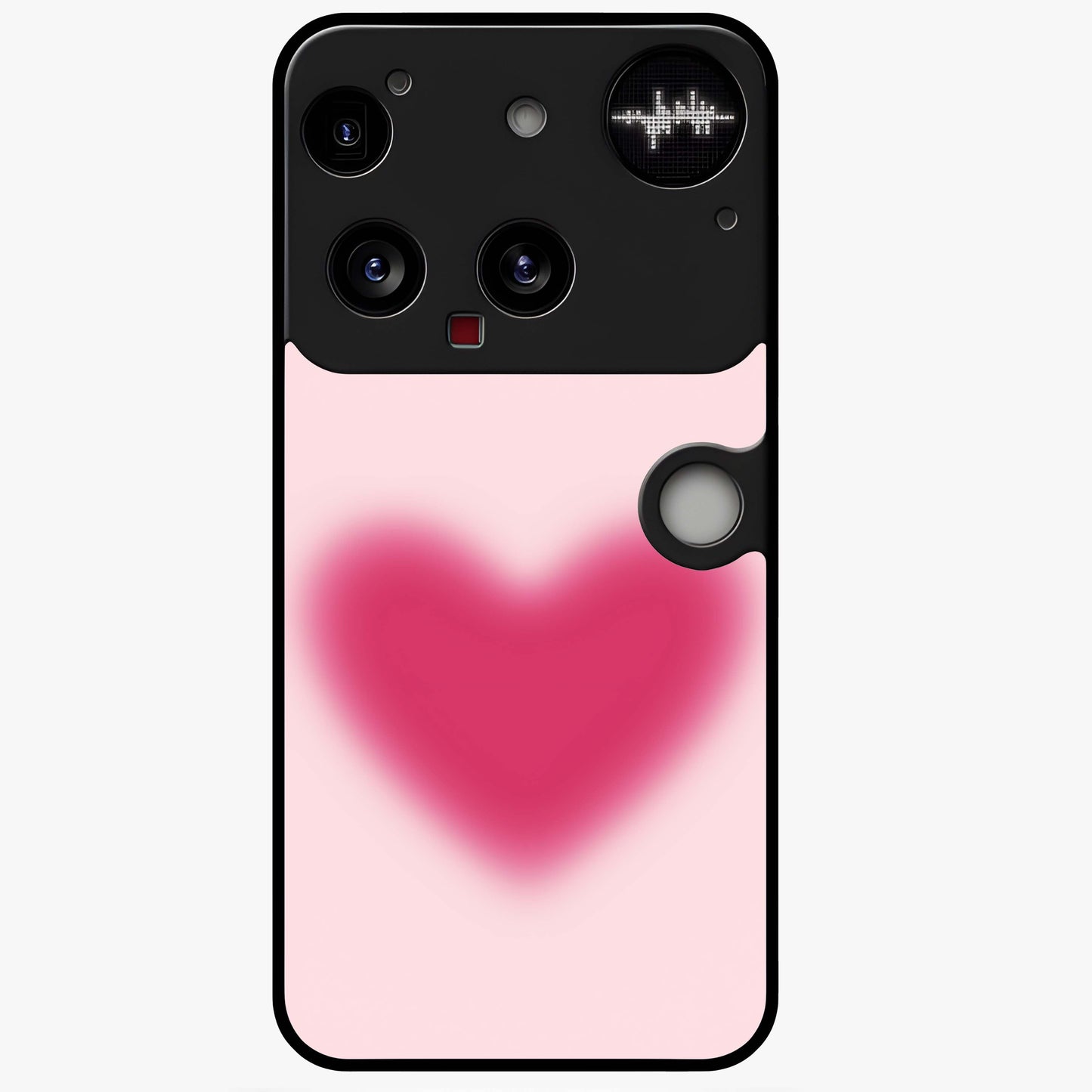 Pink Aura Heart Glass Case showing flat back view with glowing heart artwork and glossy glass finish.