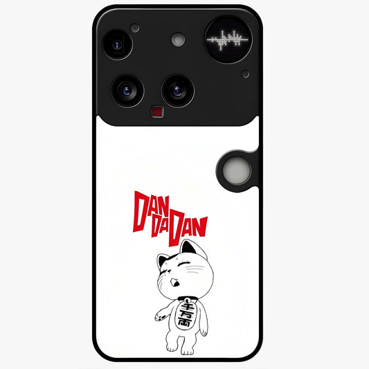 Playful Spirit Charm Glass Case showing flat back view with cheerful charm themed artwork and glossy glass finish.