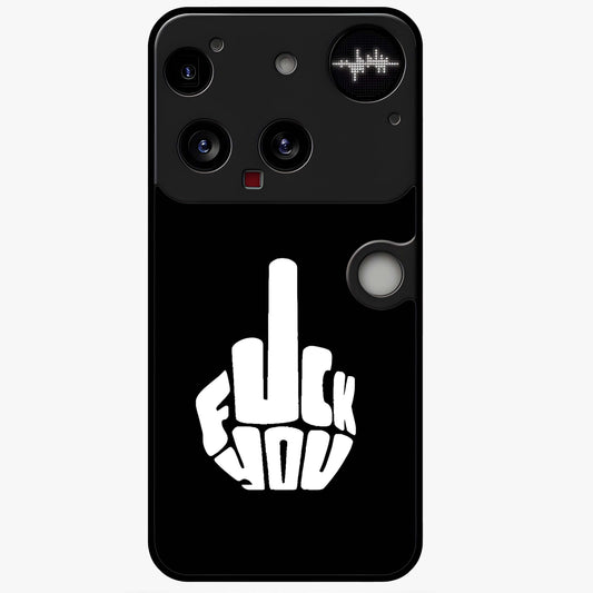 Rebel Mode On Glass Case showing flat back view with bold rebellious typography artwork and glossy glass finish.
