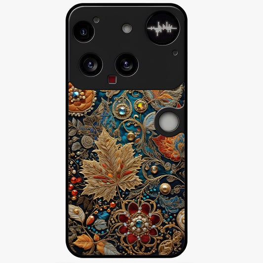 Royal Jewel Garden Glass Case showing flat back view with decorative floral garden artwork and glossy glass finish.